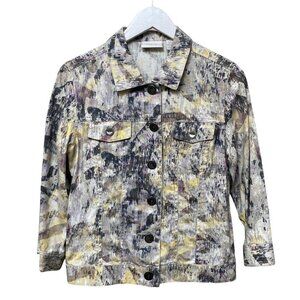 CHICO'S Linen Blend Jacket Size S / 4 (Chicos 0) Womens Jean Jacket Gray Yellow